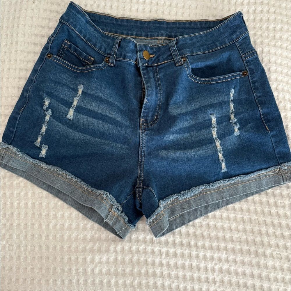 No Brand Mid rise dark wash cuffed jean shorts size Medium